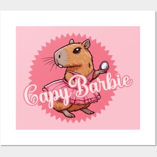 Cute capybara in pink dress Posters and Art